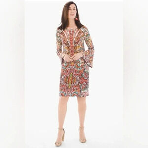 Women's Chico's Charm Red Print Dress, Size 3 (XL 16) EUC
